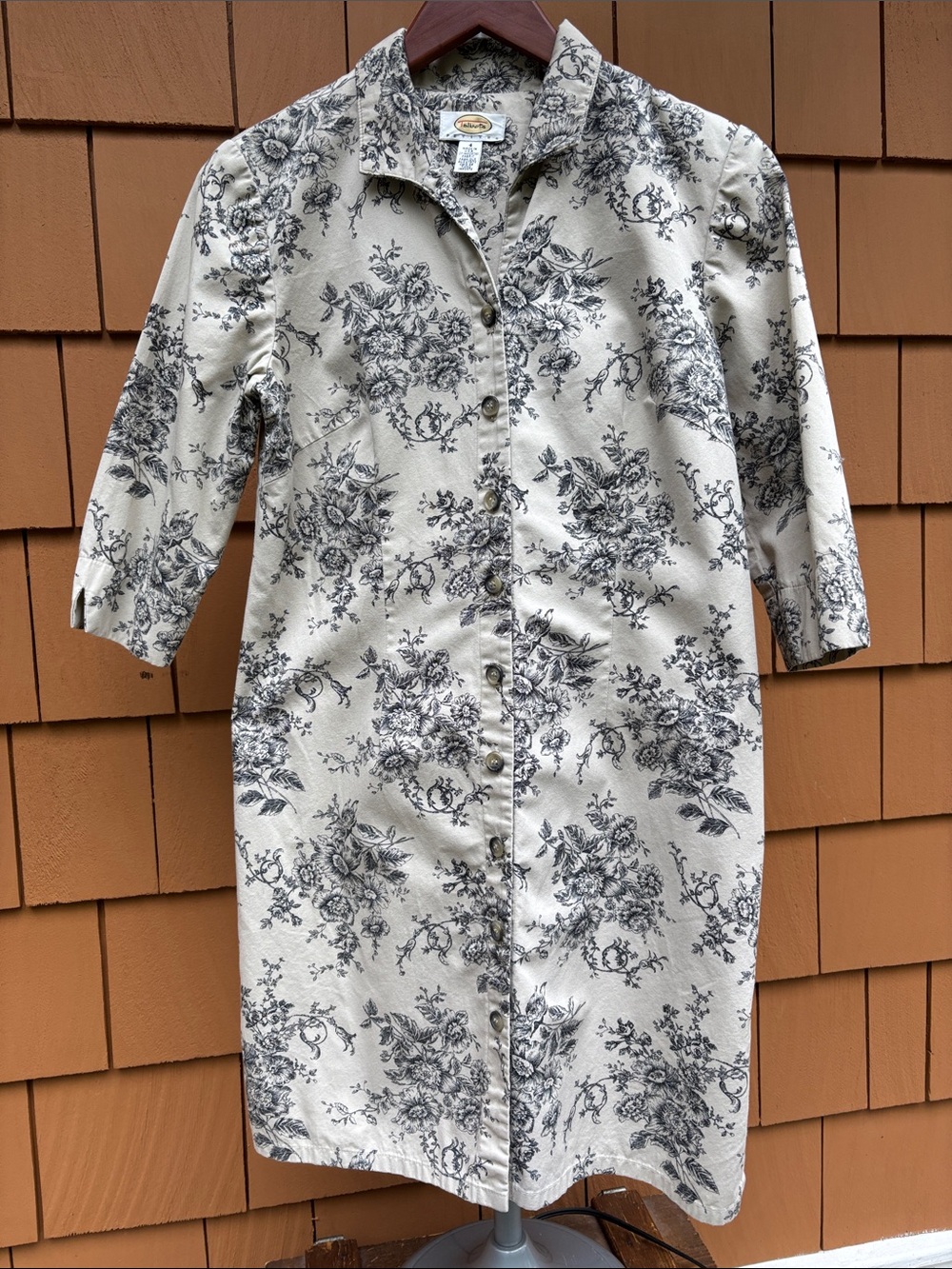 TALBOTS | Tan Black Floral Toile Preppy Neutral Heritage Shirt Dress | Size 4P